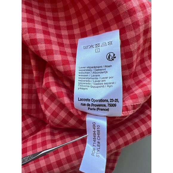 Lacoste Shirt Size Large Regular Fit Button Front Long Sleeve Gingham Cotton Red - Picture 7 of 9